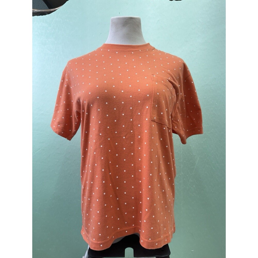 Jennifer Moore Women's Orange White Polka Dot Small Cotton Top Pocket T-Shirt